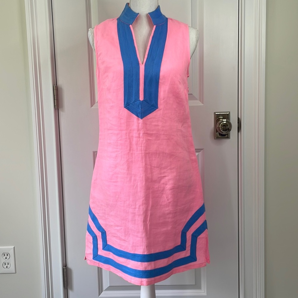 Sail To Sable Pink/ Blue Linen Dress- size S